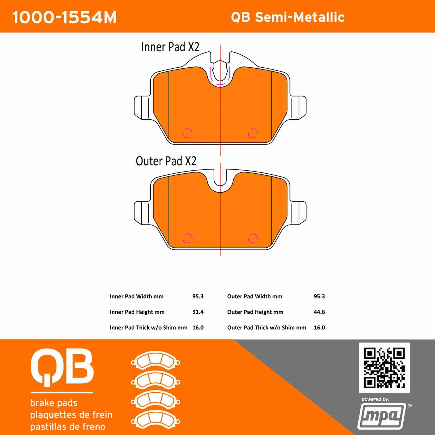 Quality-Built QB Semi-Metallic Brake Pads 1000-1554M