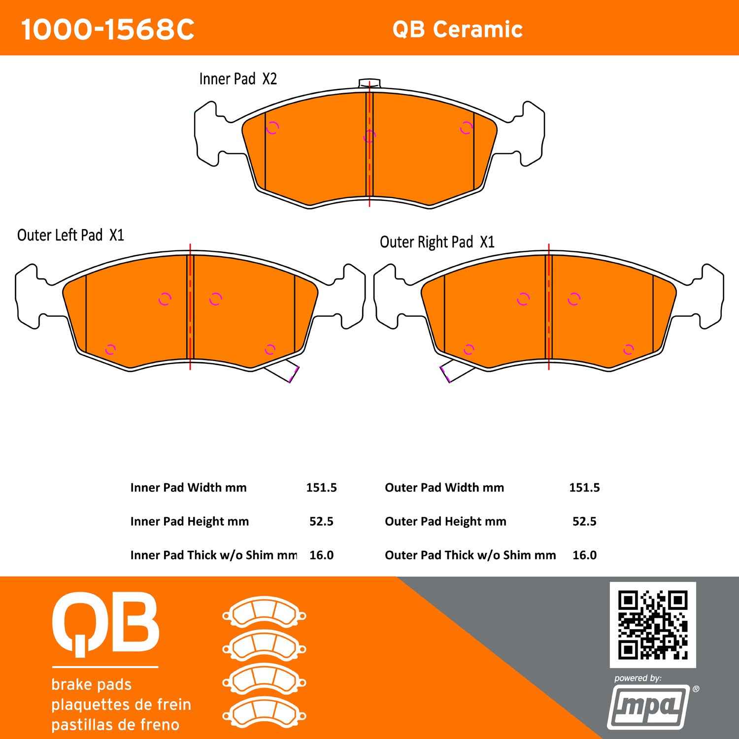 Quality-Built QB Ceramic Brake Pads 1000-1568C