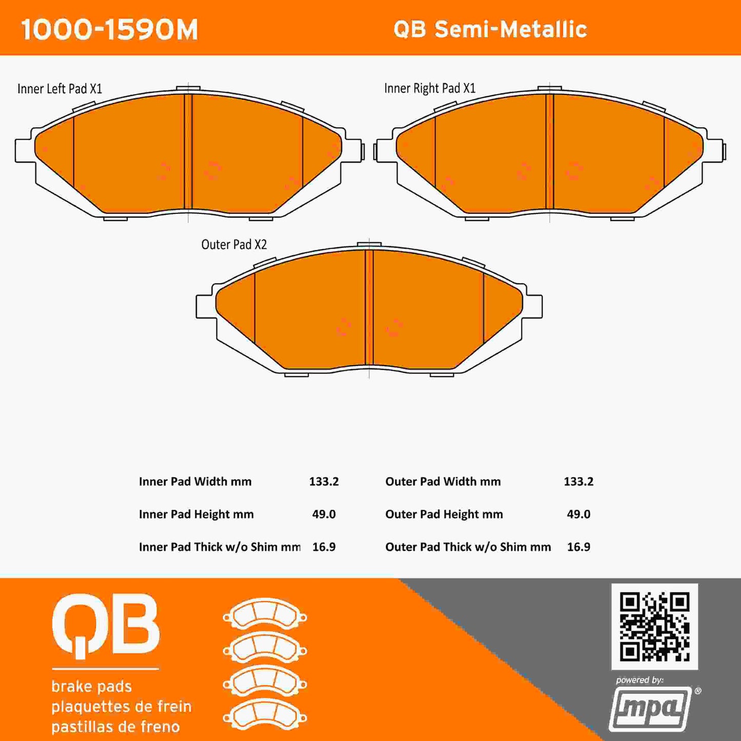 Quality-Built QB Semi-Metallic Brake Pads 1000-1590M