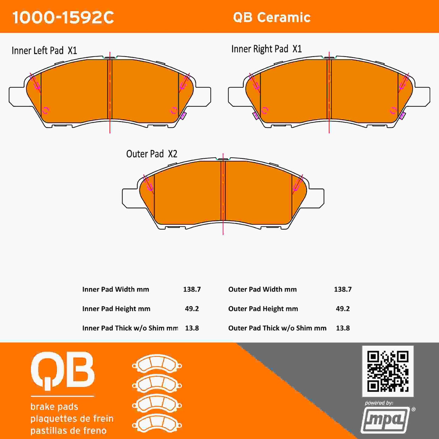 Quality-Built QB Ceramic Brake Pads 1000-1592C