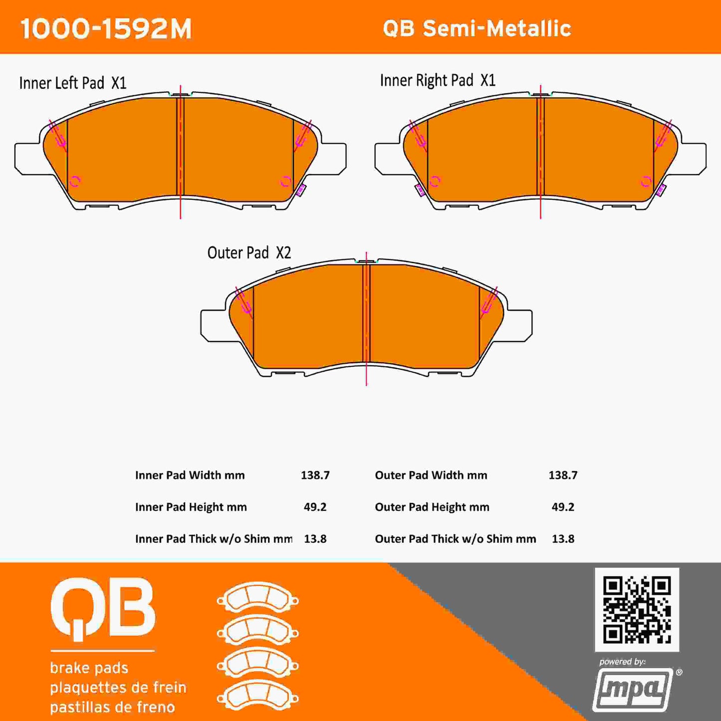 Quality-Built QB Semi-Metallic Brake Pads 1000-1592M