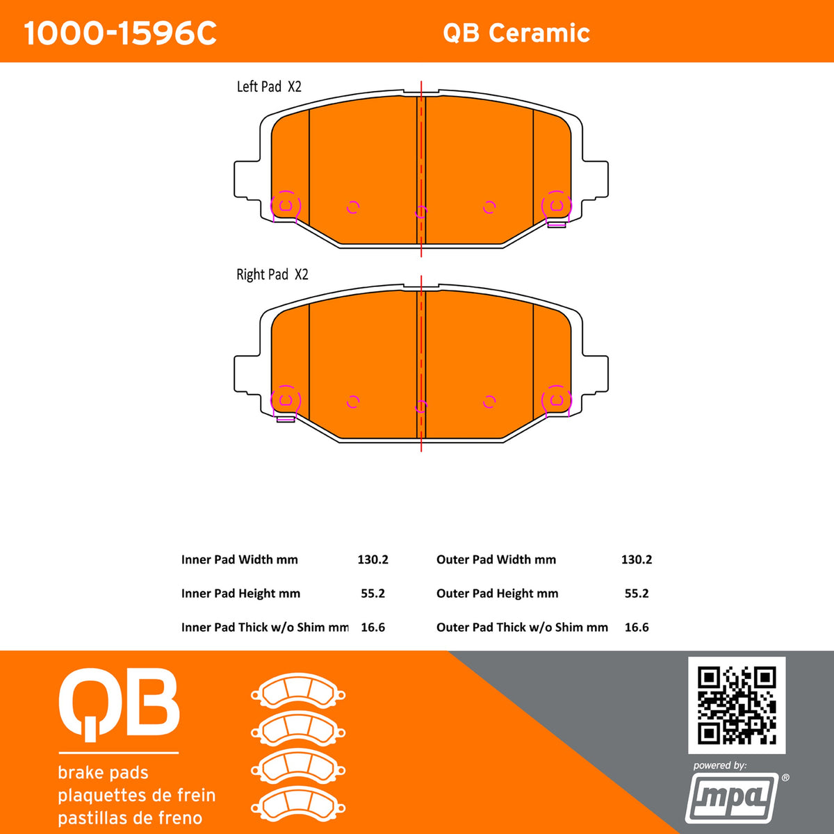 Quality-Built QB Ceramic Brake Pads 1000-1596C