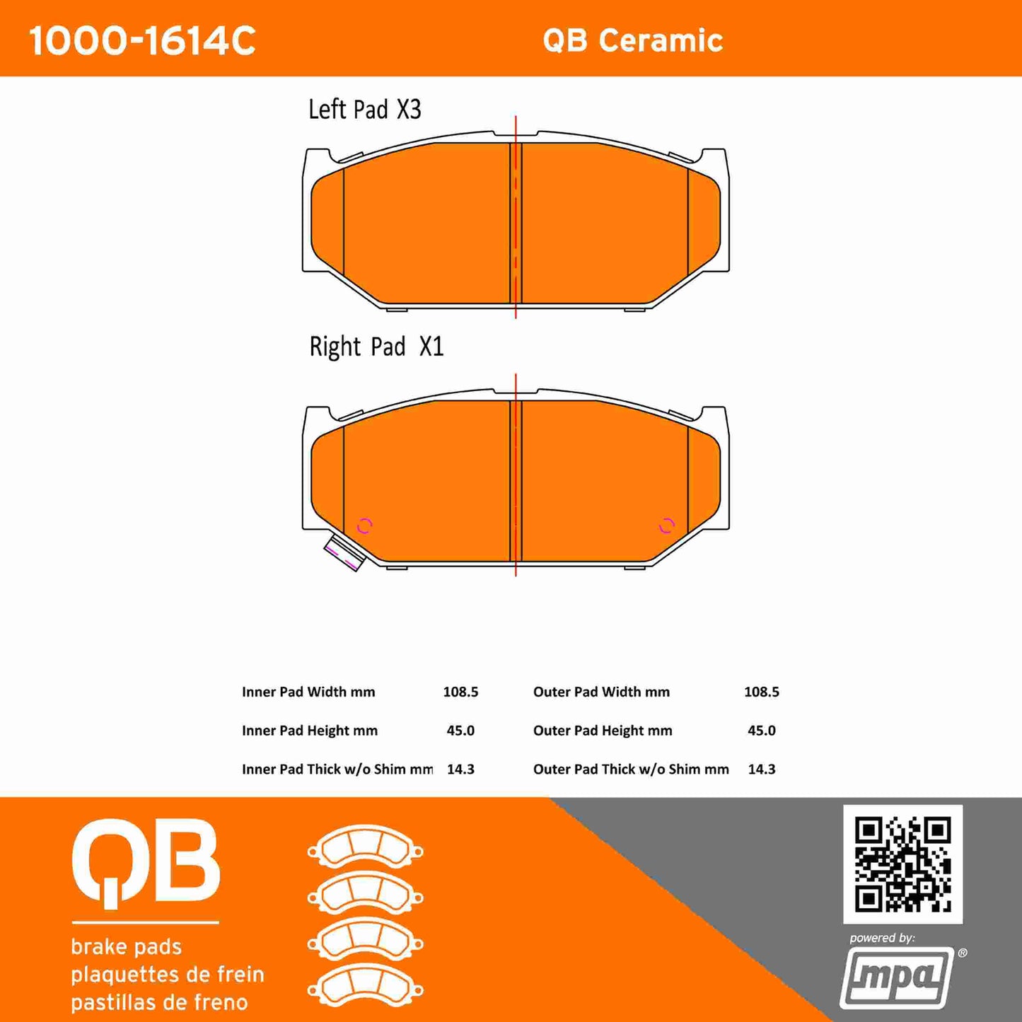 Quality-Built QB Ceramic Brake Pads 1000-1614C