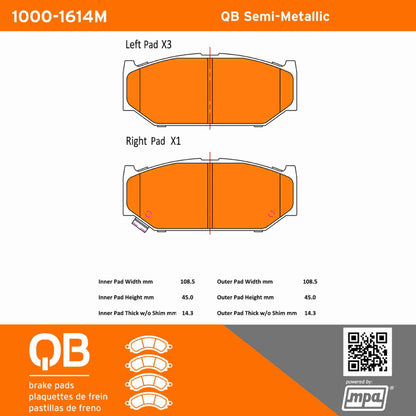 Quality-Built QB Semi-Metallic Brake Pads 1000-1614M