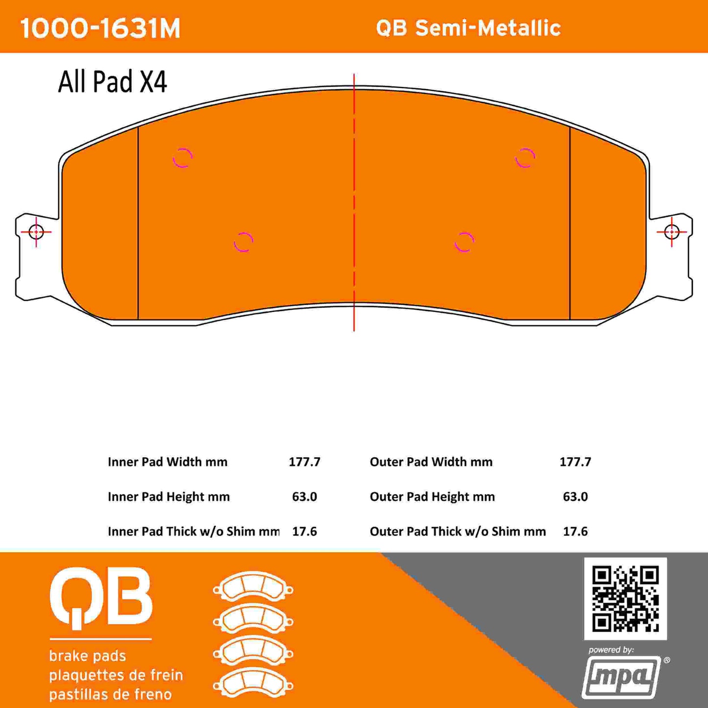 Quality-Built QB Semi-Metallic Brake Pads 1000-1631M