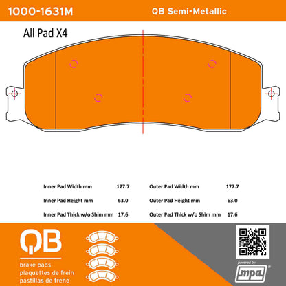 Quality-Built QB Semi-Metallic Brake Pads 1000-1631M