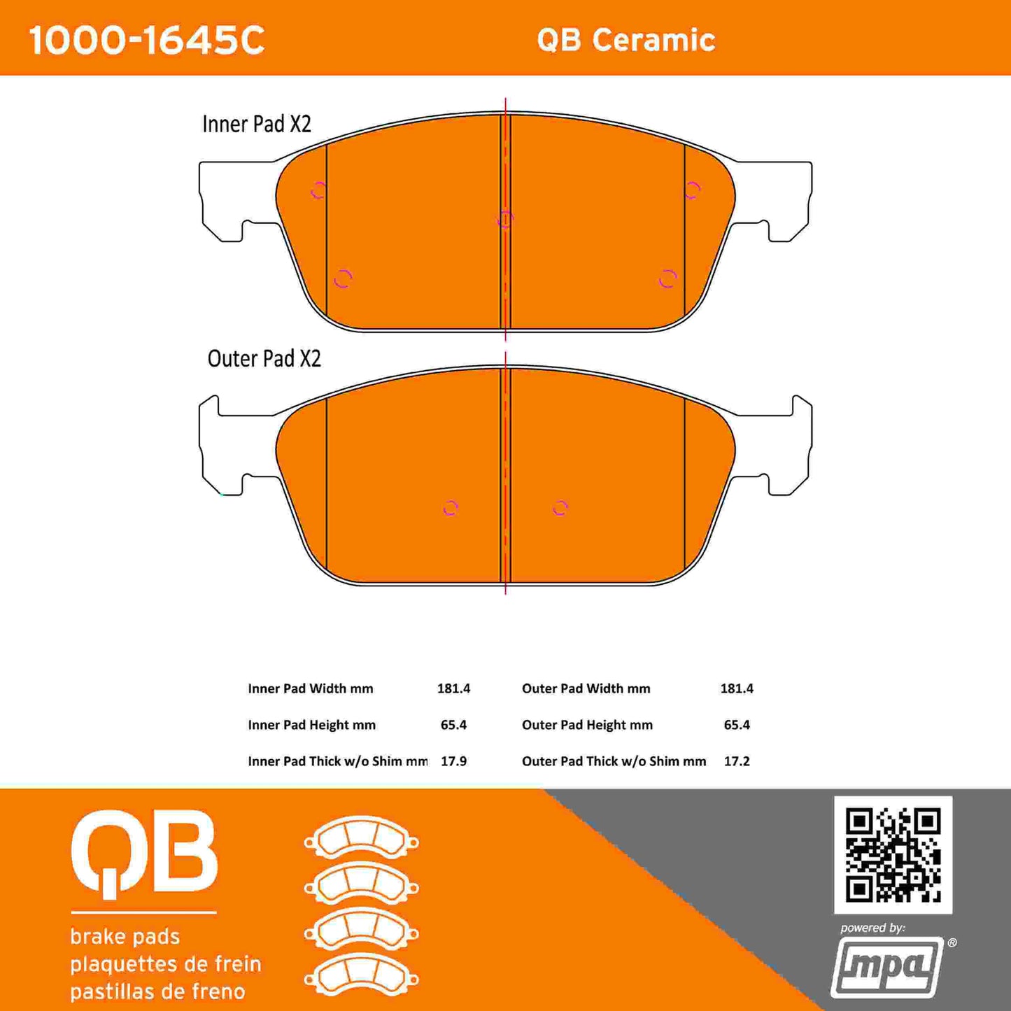 Quality-Built QB Ceramic Brake Pads 1000-1645C