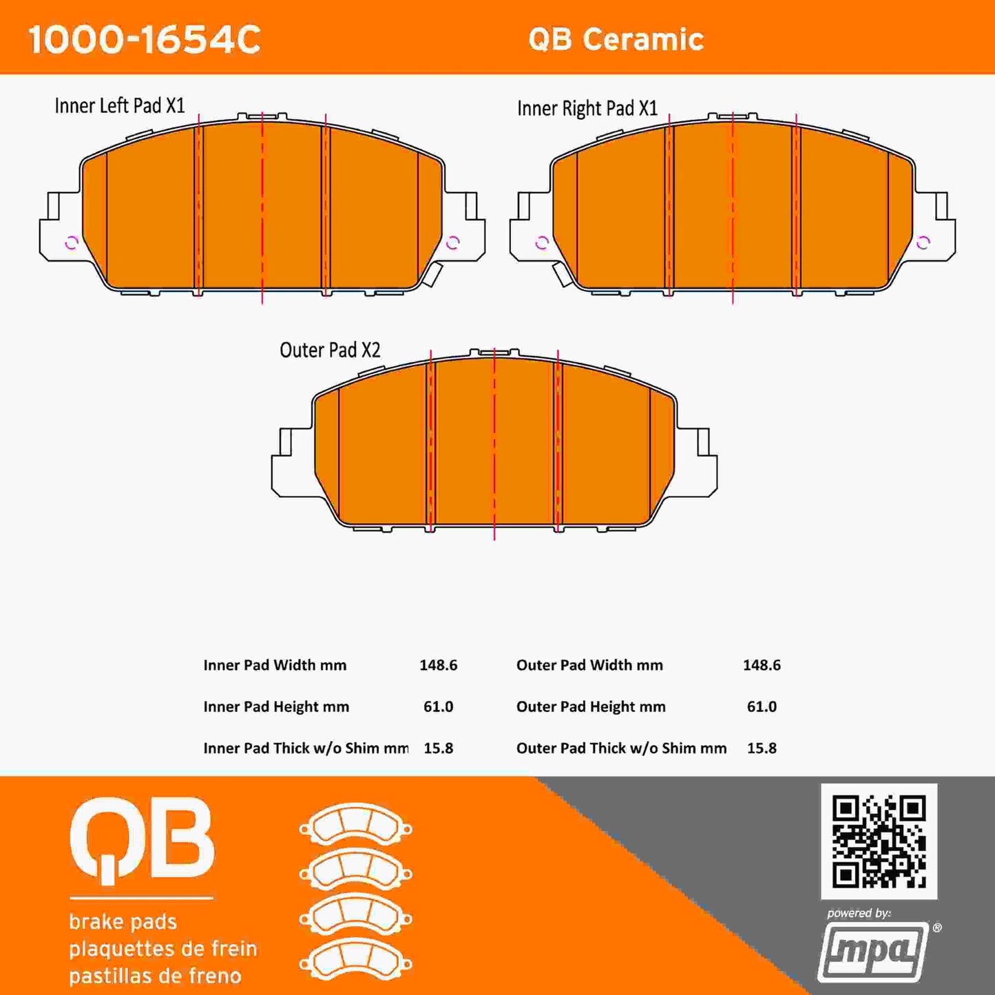 Quality-Built QB Ceramic Brake Pads 1000-1654C