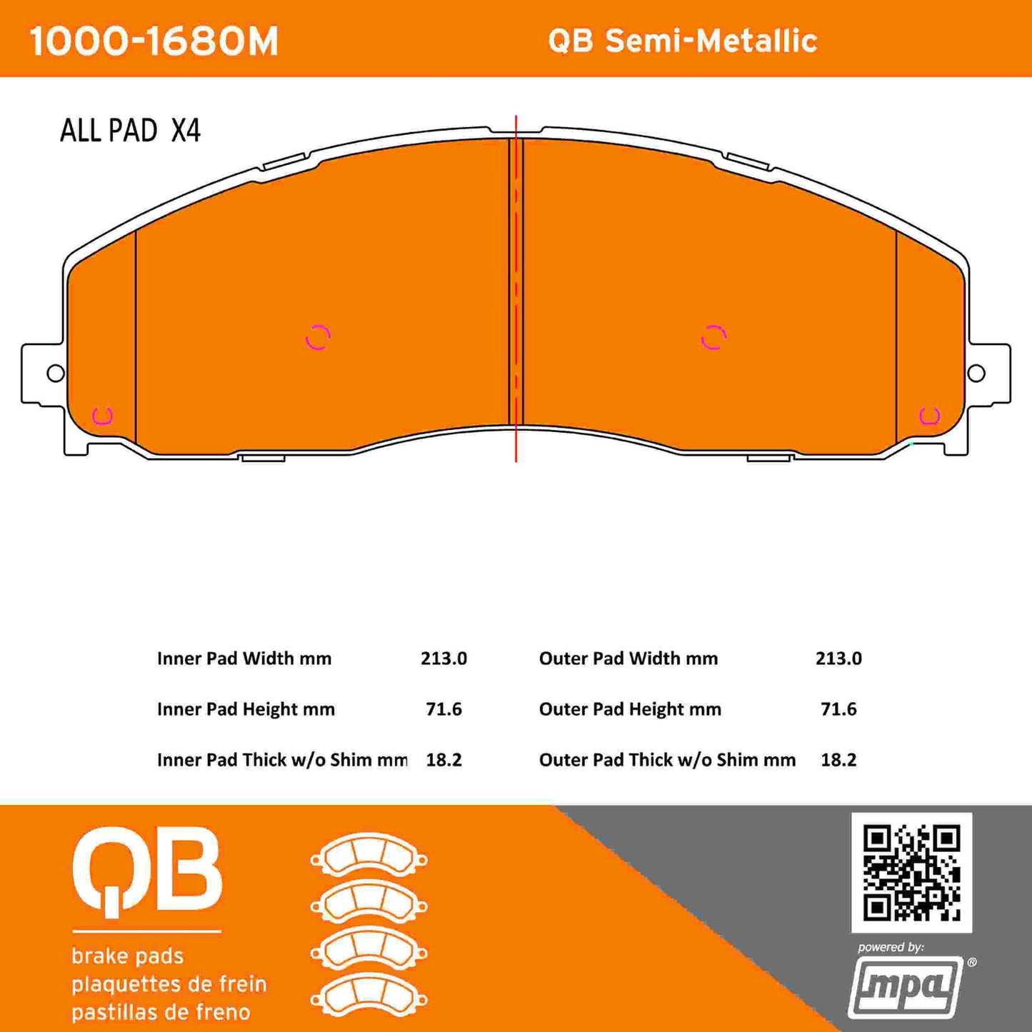 Quality-Built QB Semi-Metallic Brake Pads 1000-1680M