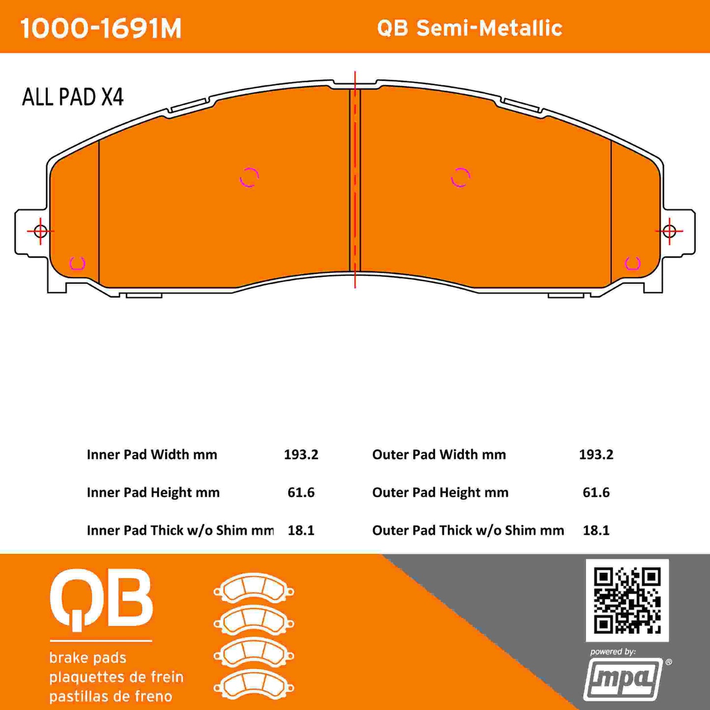 Quality-Built QB Semi-Metallic Brake Pads 1000-1691M