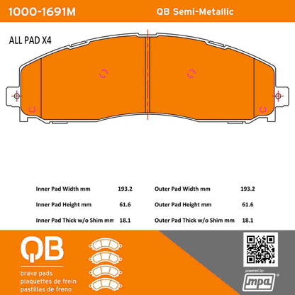 Quality-Built QB Semi-Metallic Brake Pads 1000-1691M