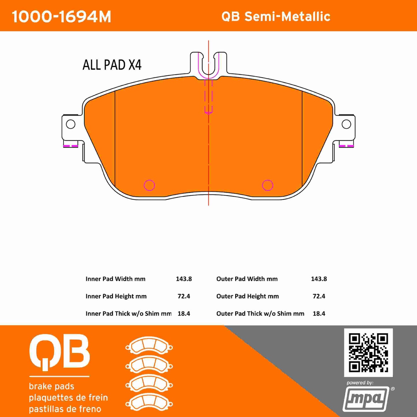 Quality-Built QB Semi-Metallic Brake Pads 1000-1694M