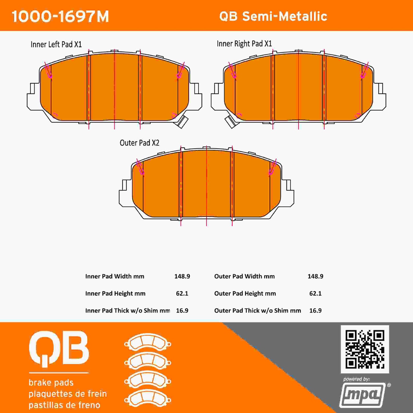 Quality-Built QB Semi-Metallic Brake Pads 1000-1697M
