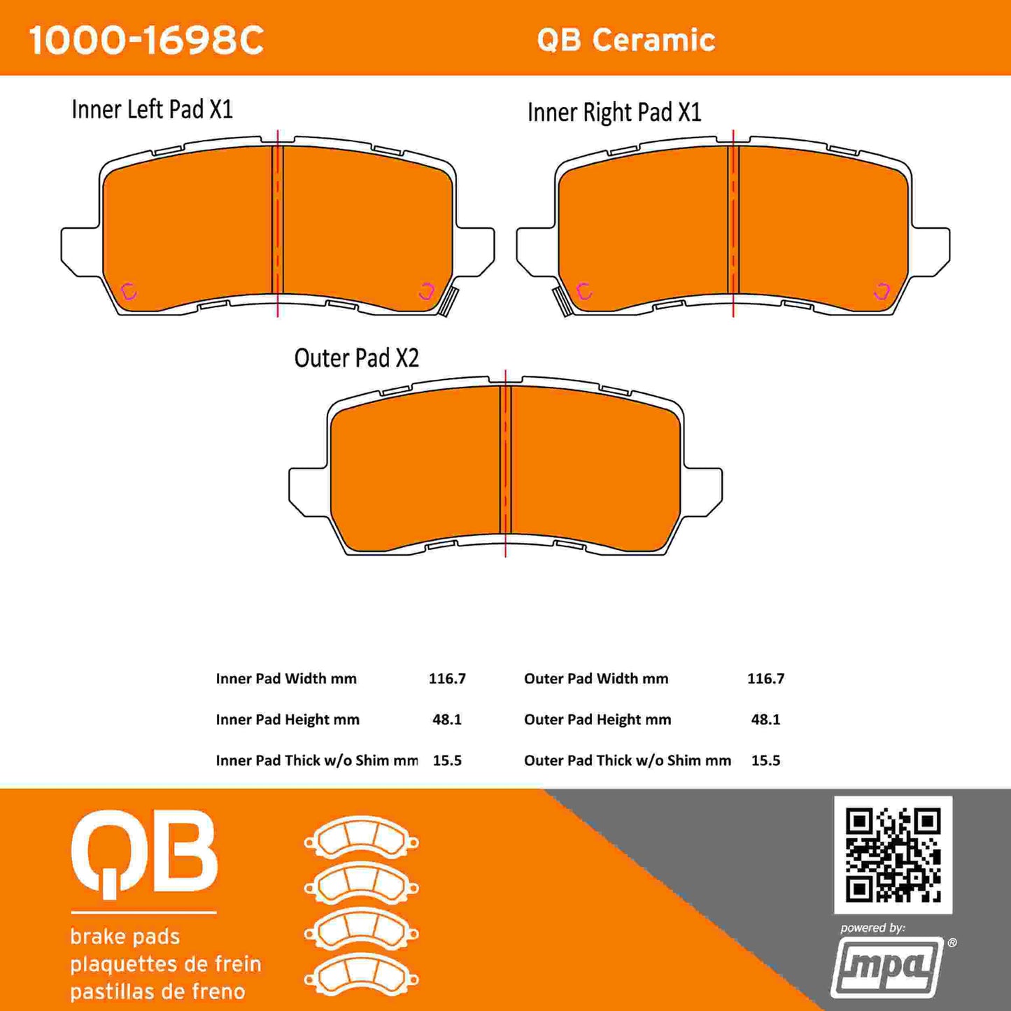 Quality-Built QB Ceramic Brake Pads 1000-1698C