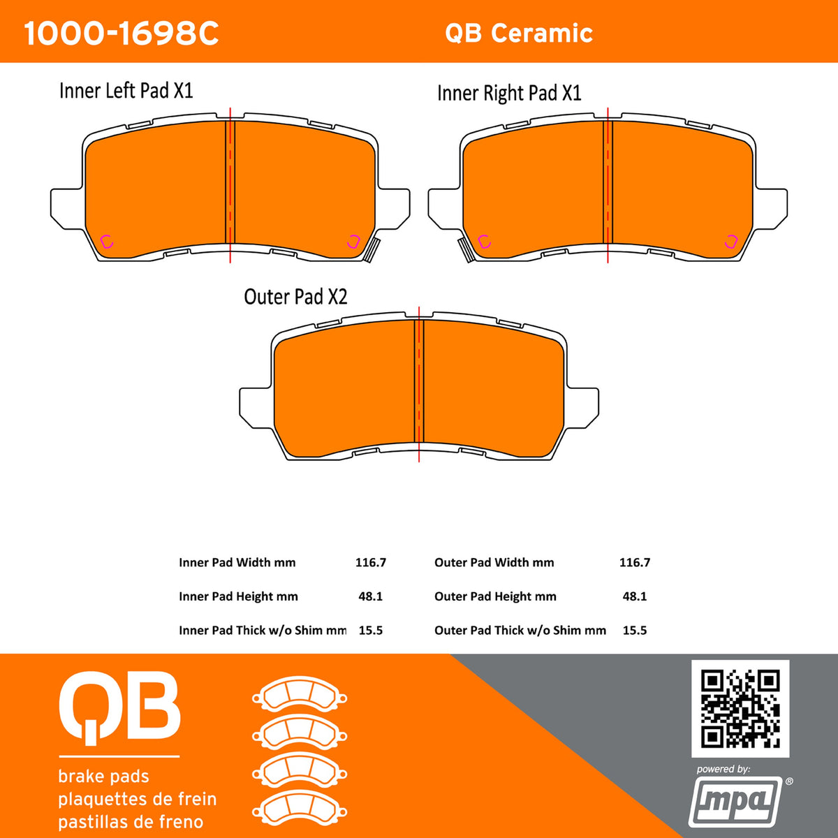 Quality-Built QB Ceramic Brake Pads 1000-1698C