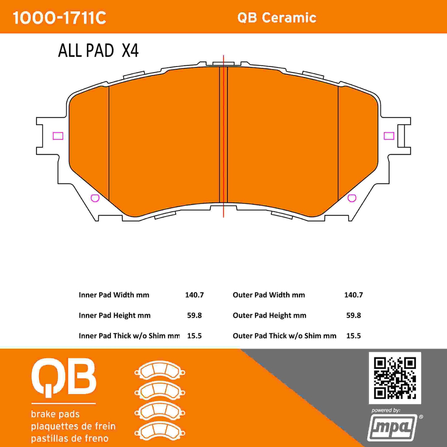 Quality-Built QB Ceramic Brake Pads 1000-1711C
