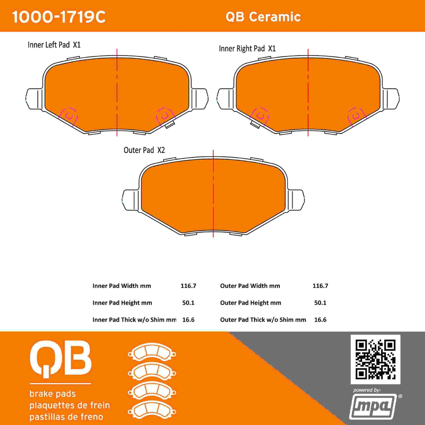 Quality-Built QB Ceramic Brake Pads 1000-1719C