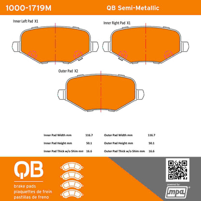 Quality-Built QB Semi-Metallic Brake Pads 1000-1719M