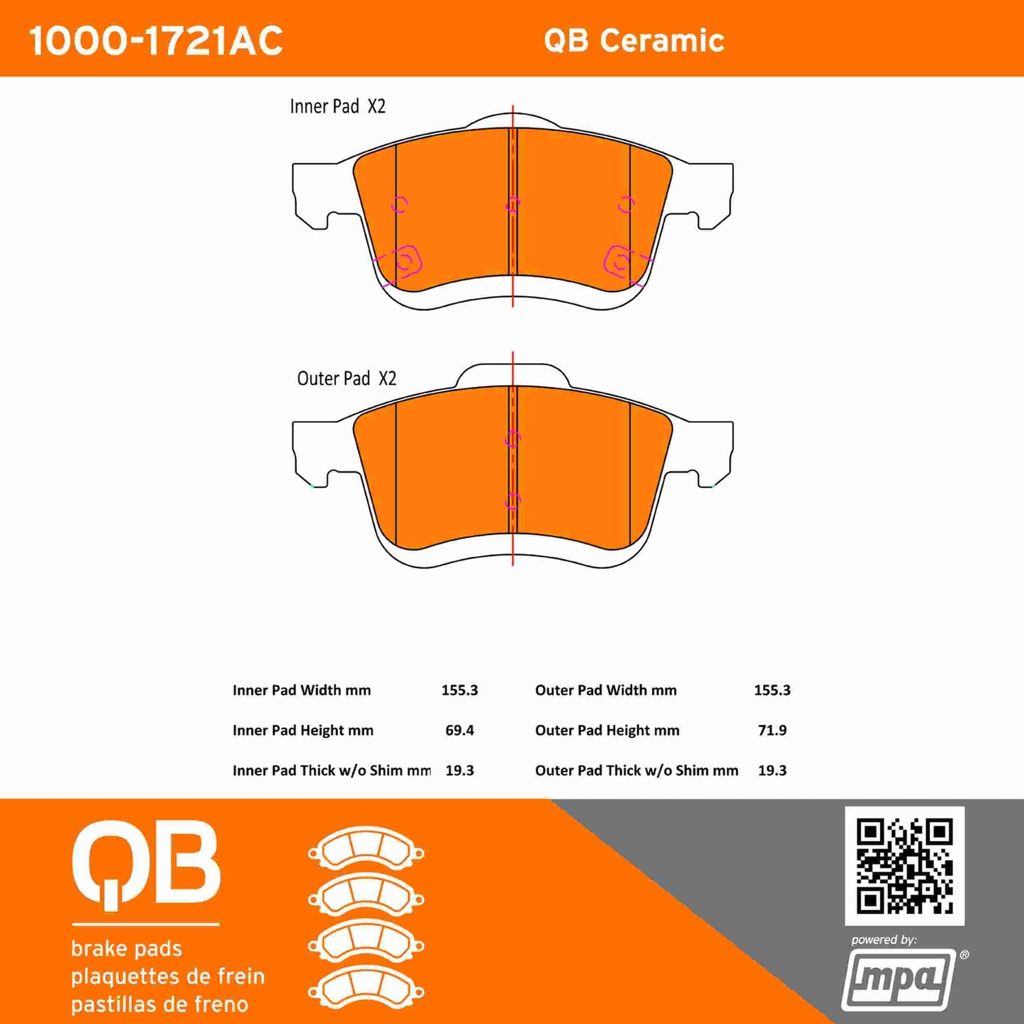 Quality-Built QB Ceramic Brake Pads 1000-1721AC