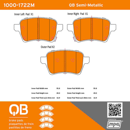 Quality-Built QB Semi-Metallic Brake Pads 1000-1722M