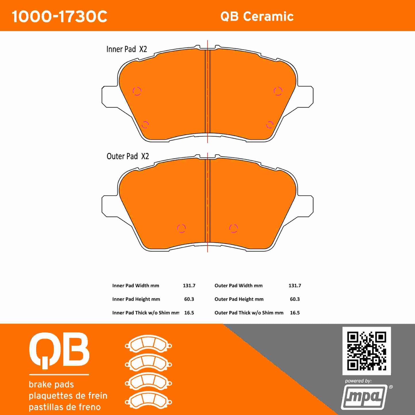 Quality-Built QB Ceramic Brake Pads 1000-1730C