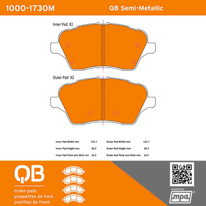 Quality-Built QB Semi-Metallic Brake Pads 1000-1730M