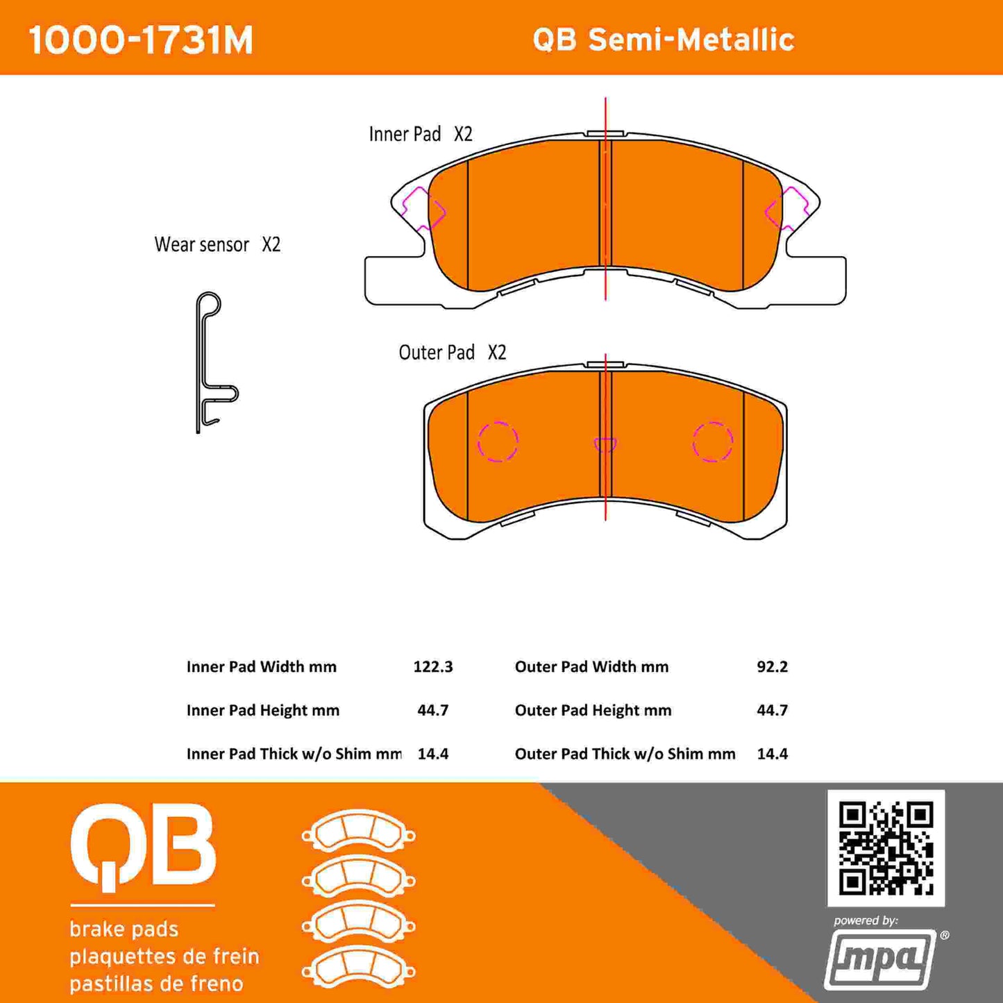 Quality-Built QB Semi-Metallic Brake Pads 1000-1731M