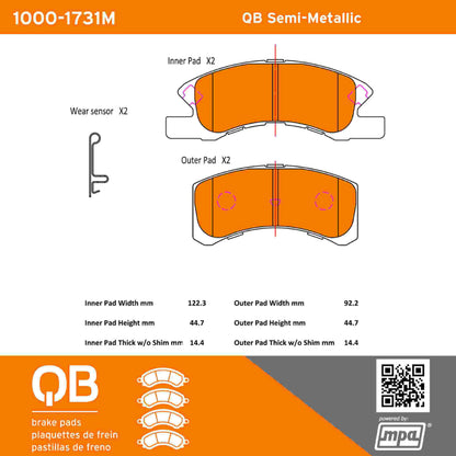 Quality-Built QB Semi-Metallic Brake Pads 1000-1731M