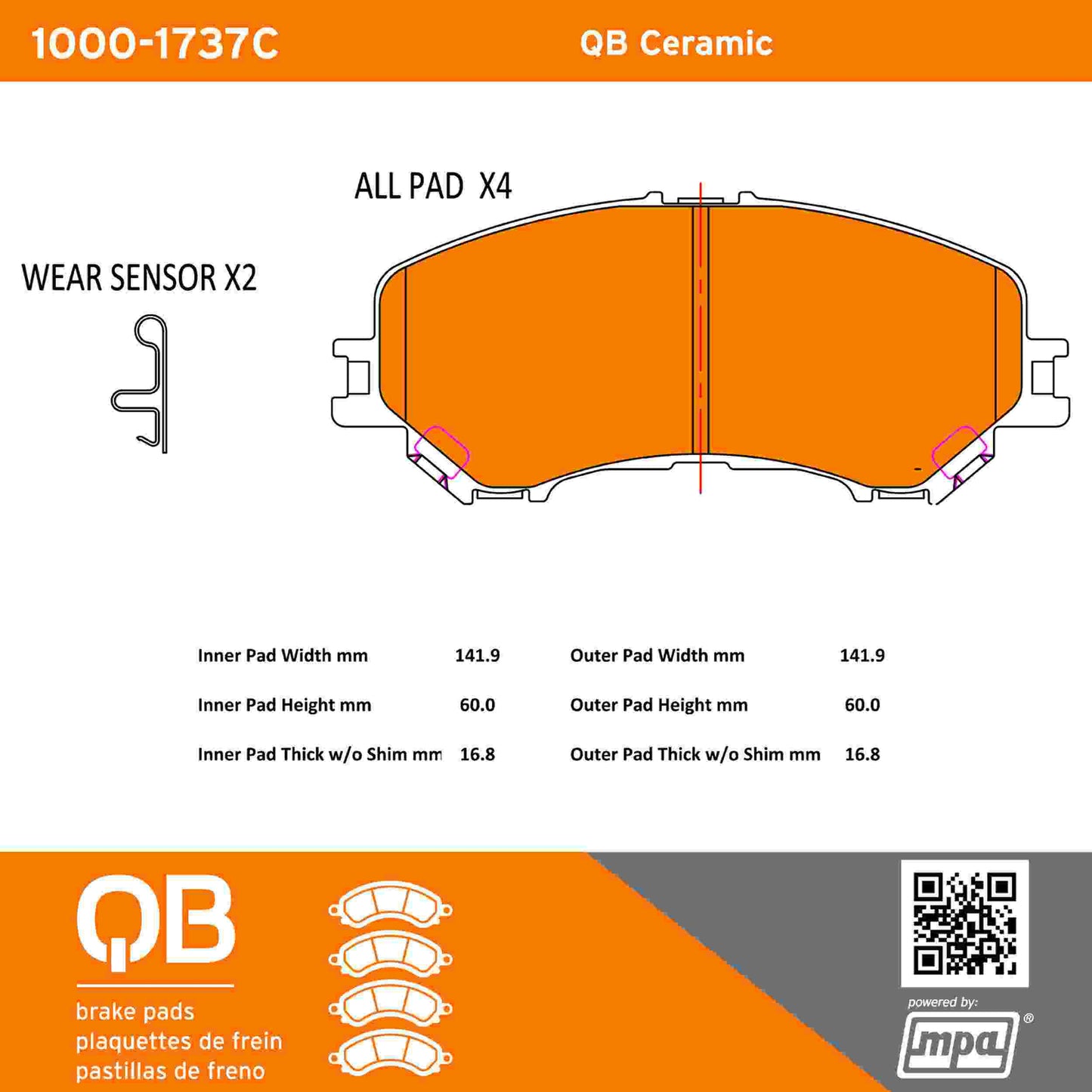 Quality-Built QB Ceramic Brake Pads 1000-1737C