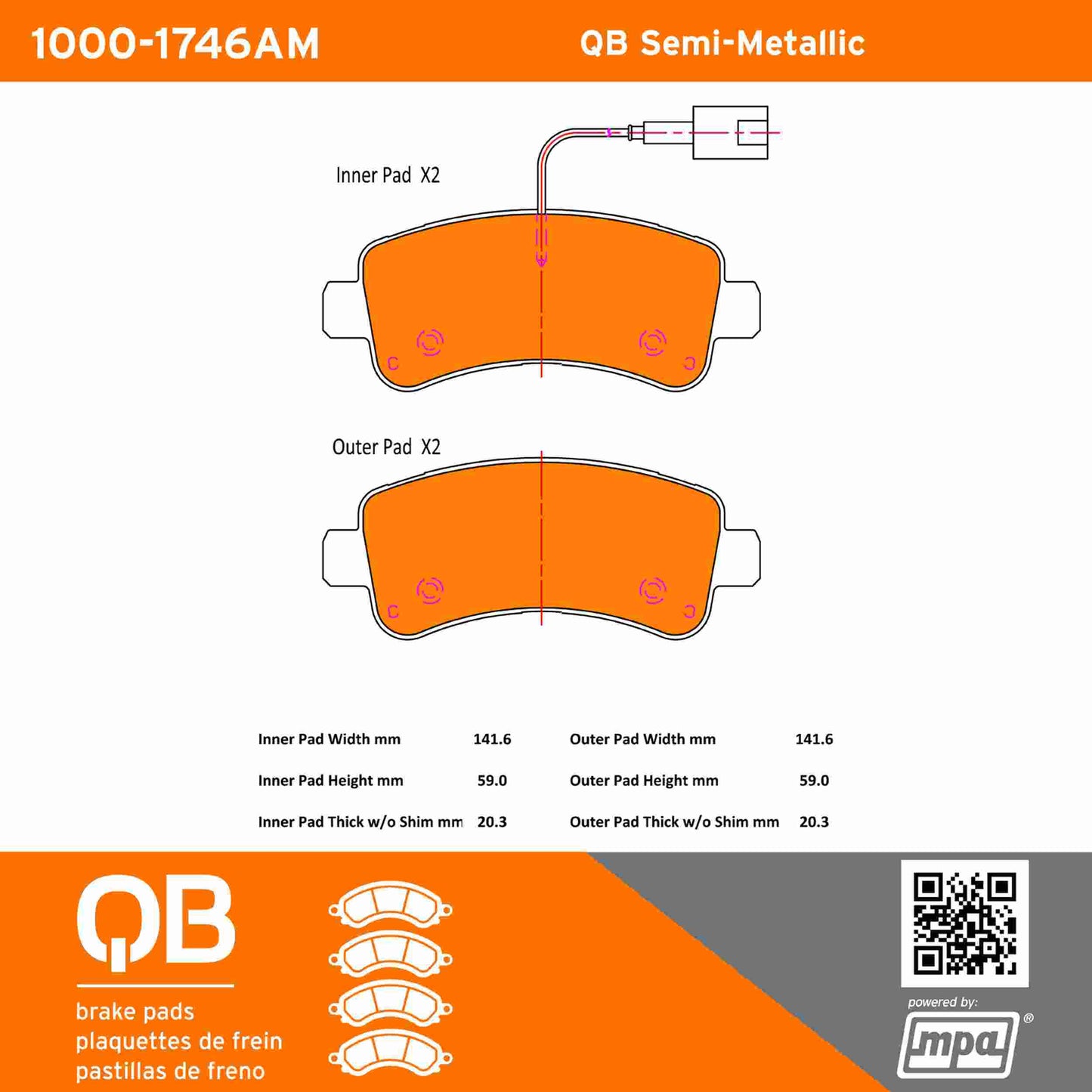 Quality-Built QB Semi-Metallic Brake Pads 1000-1746AM