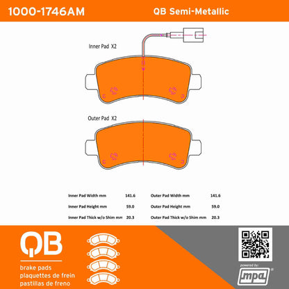 Quality-Built QB Semi-Metallic Brake Pads 1000-1746AM