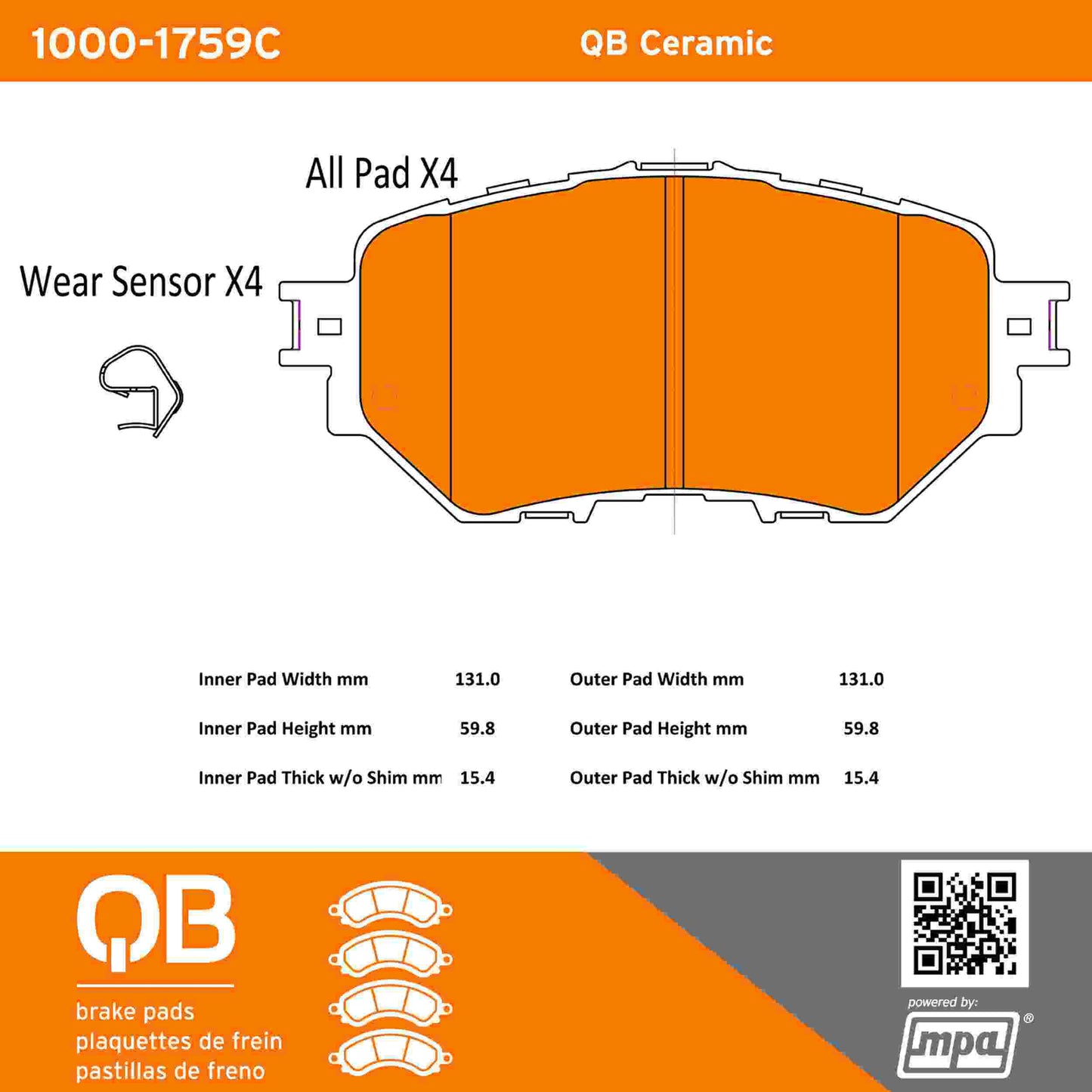 Quality-Built QB Ceramic Brake Pads 1000-1759C