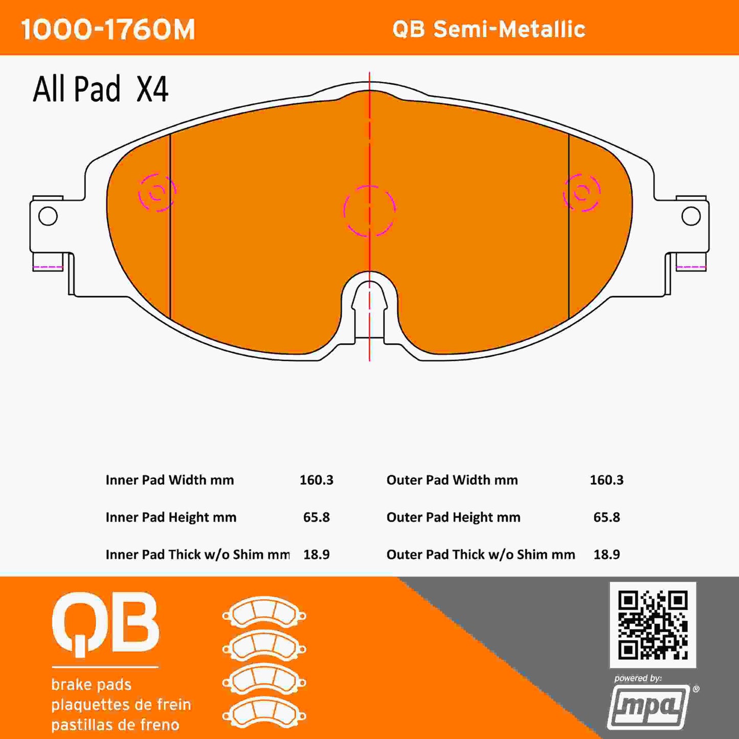 Quality-Built QB Semi-Metallic Brake Pads 1000-1760M