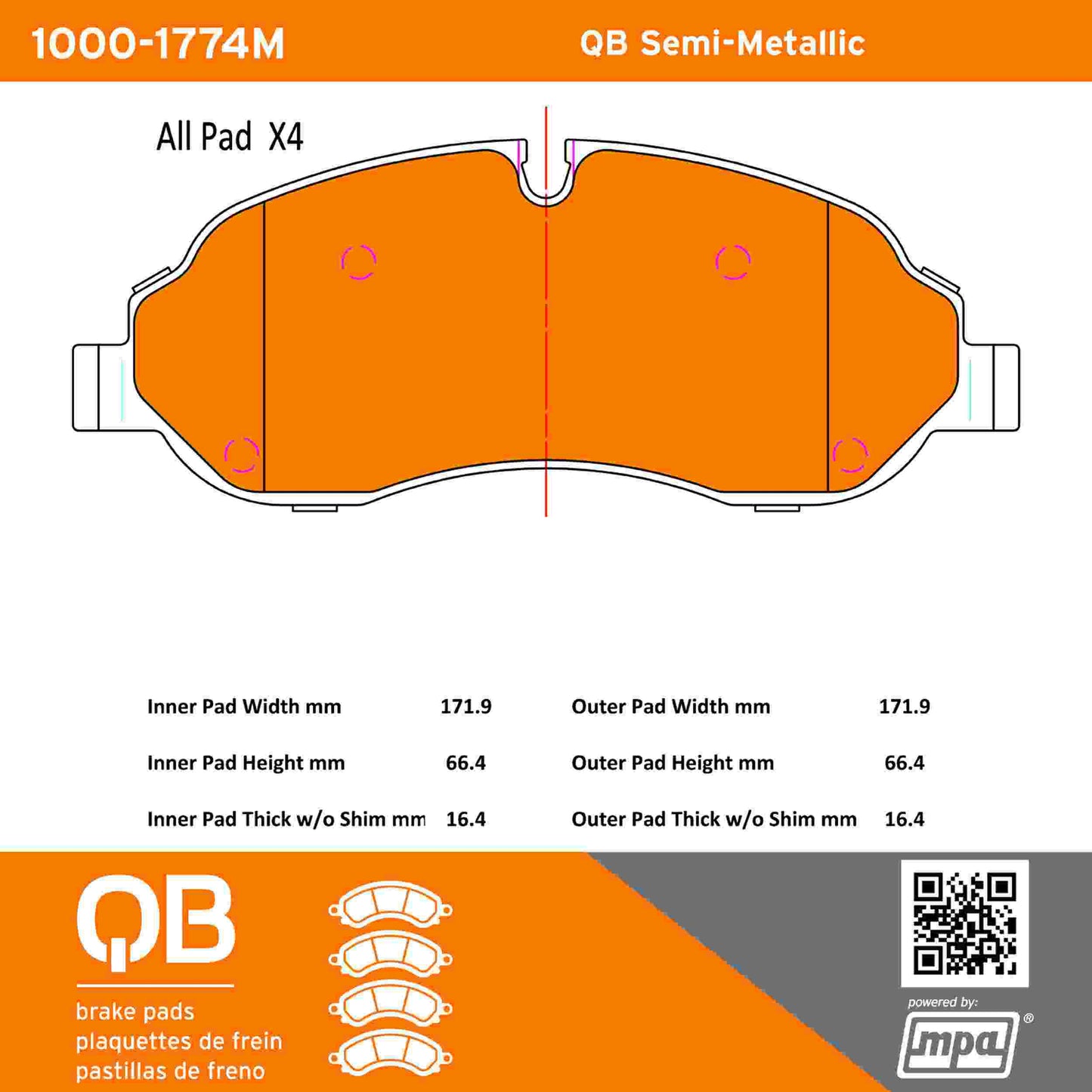 Quality-Built QB Semi-Metallic Brake Pads 1000-1774M