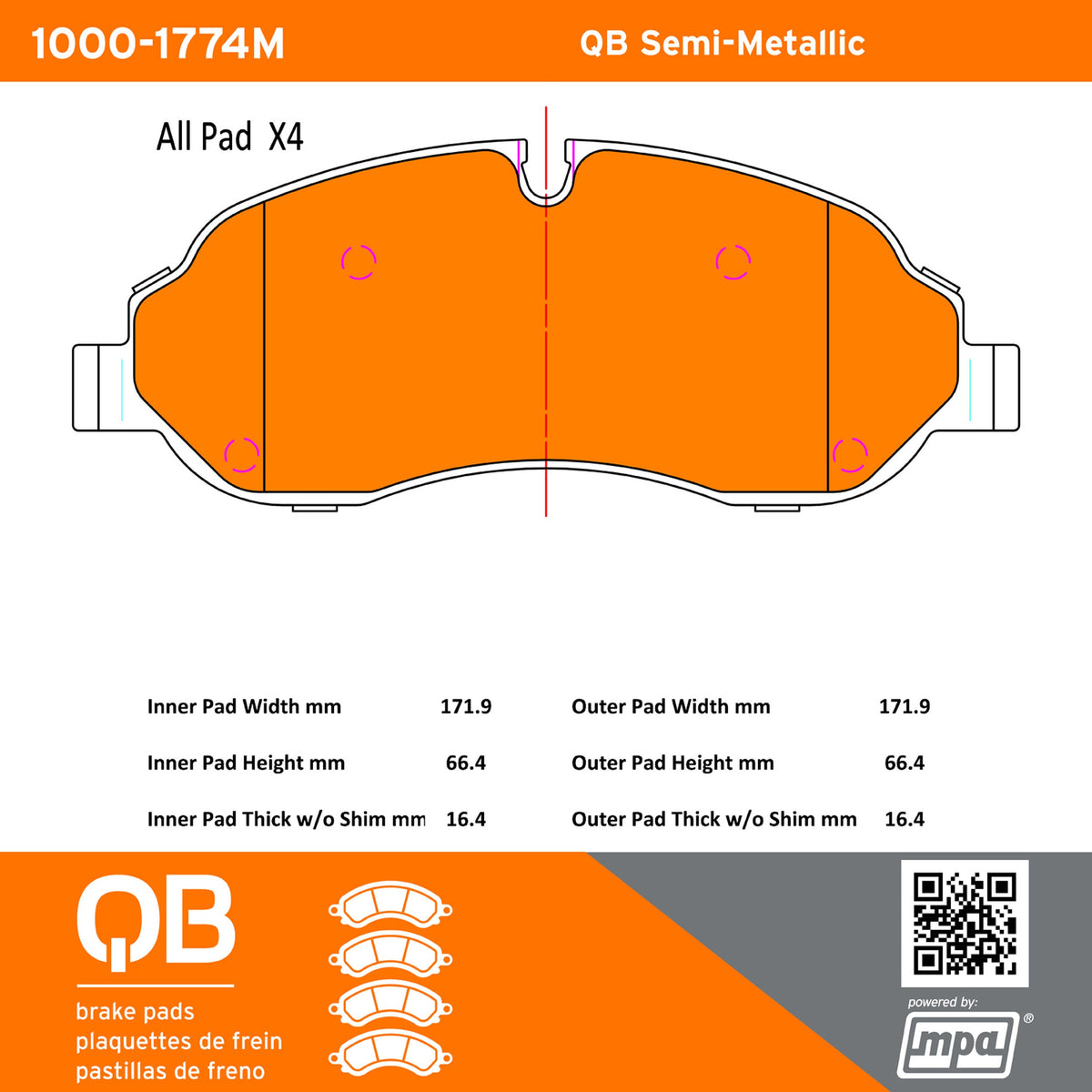 Quality-Built QB Semi-Metallic Brake Pads 1000-1774M