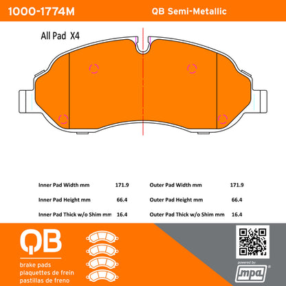 Quality-Built QB Semi-Metallic Brake Pads 1000-1774M