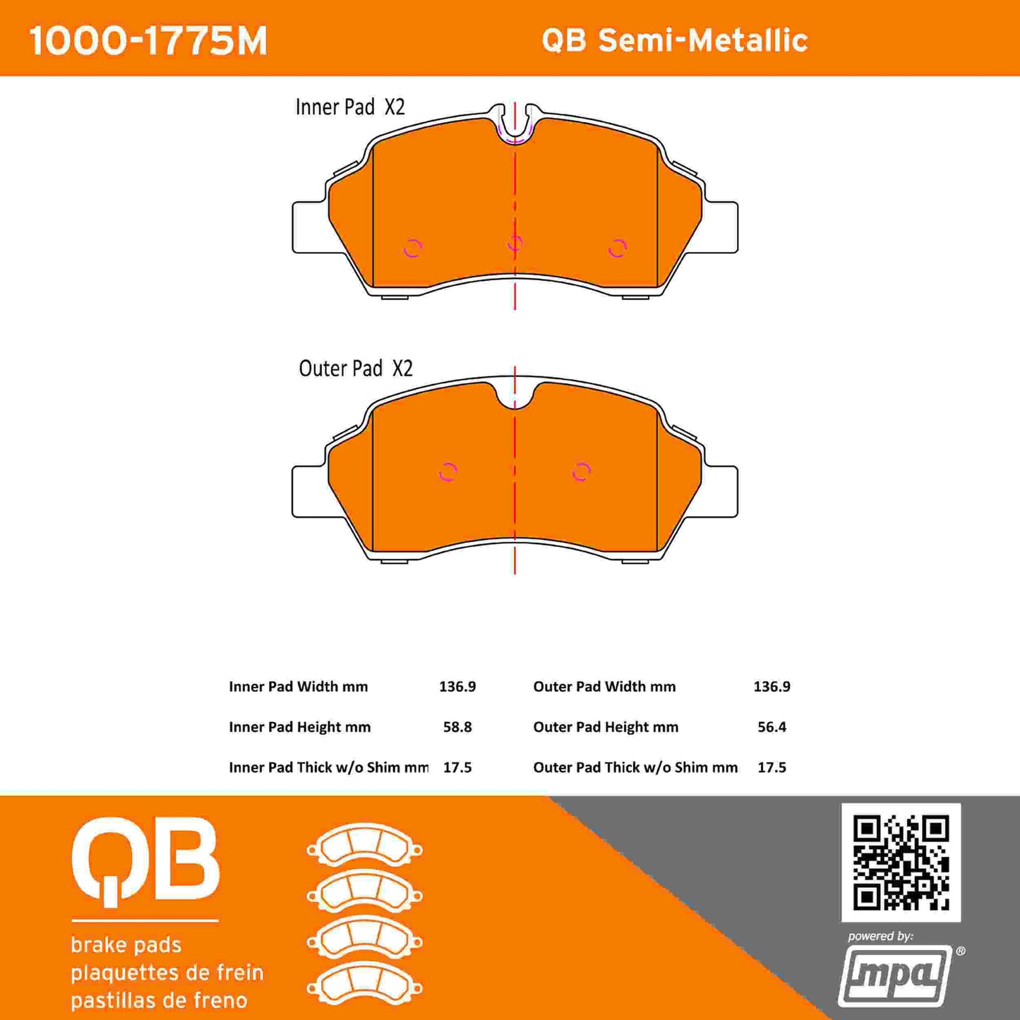 Quality-Built QB Semi-Metallic Brake Pads 1000-1775M