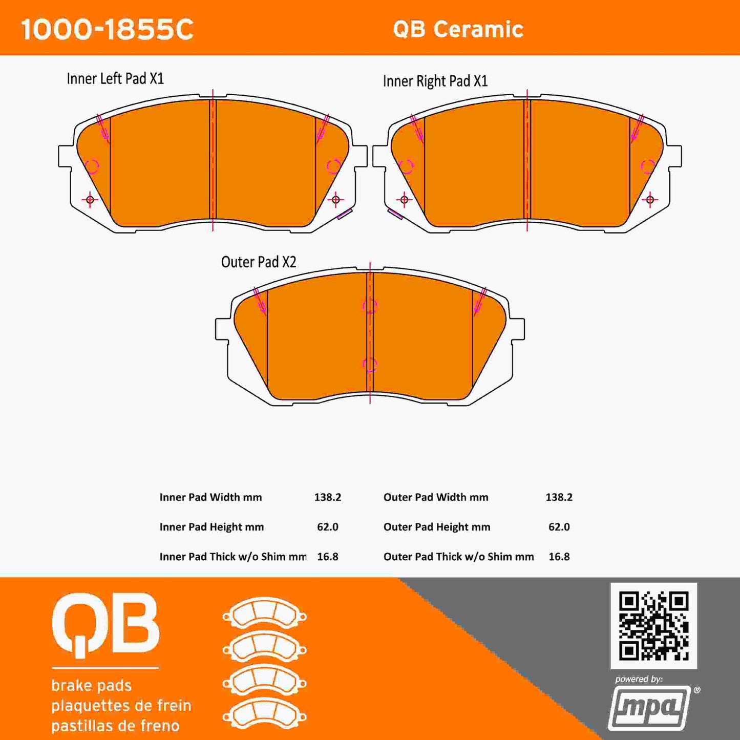 Quality-Built QB Ceramic Brake Pads 1000-1855C