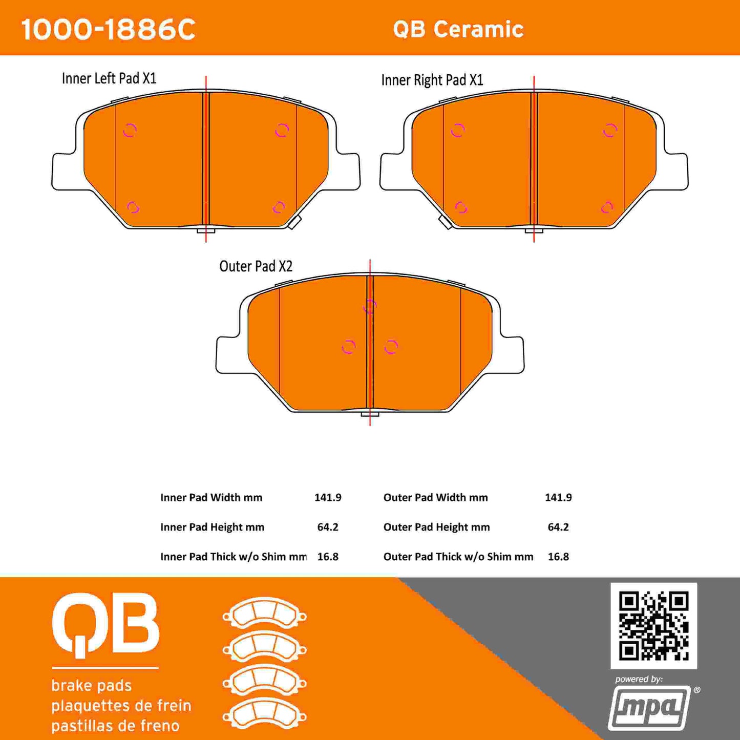 Quality-Built QB Ceramic Brake Pads 1000-1886C