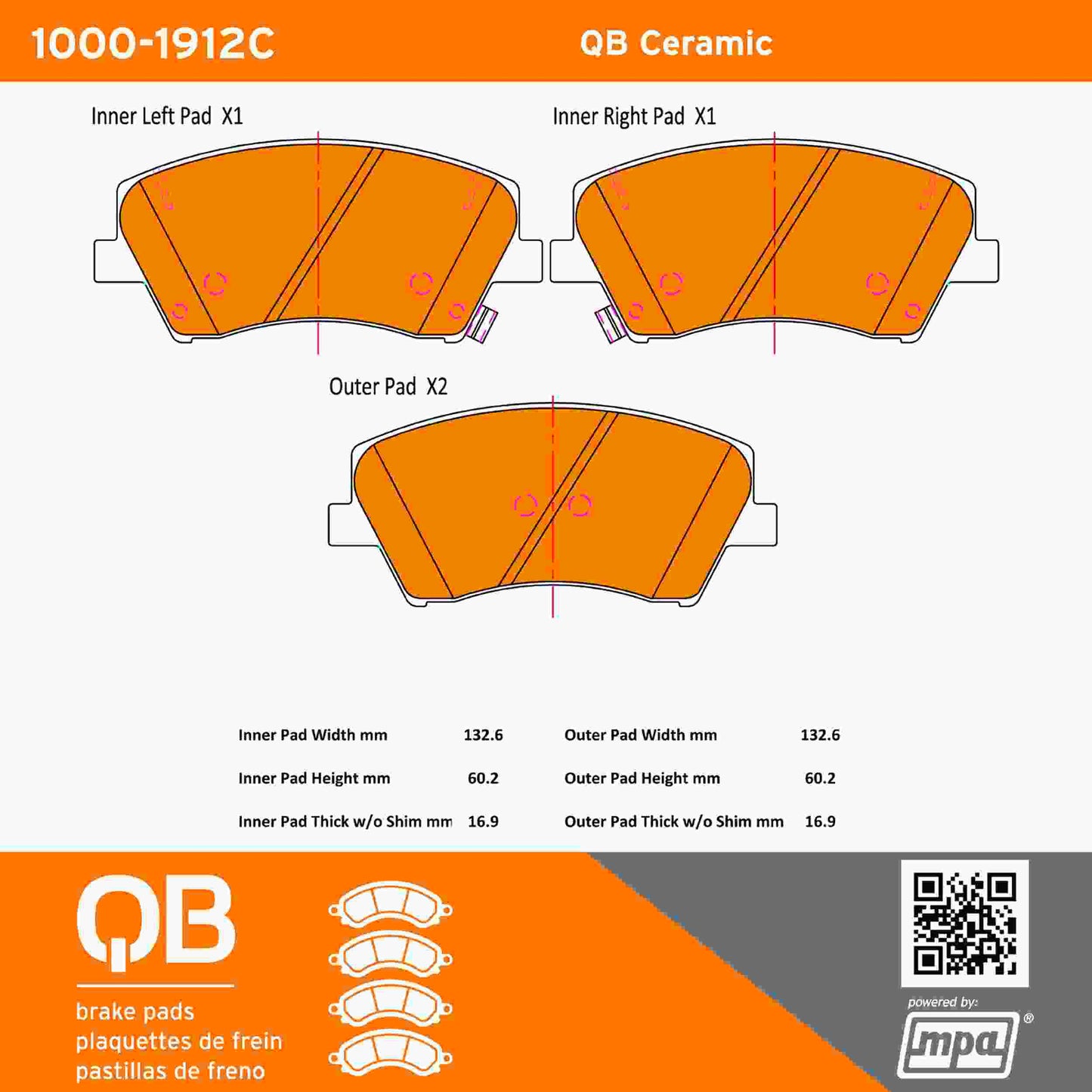Quality-Built QB Ceramic Brake Pads 1000-1912C