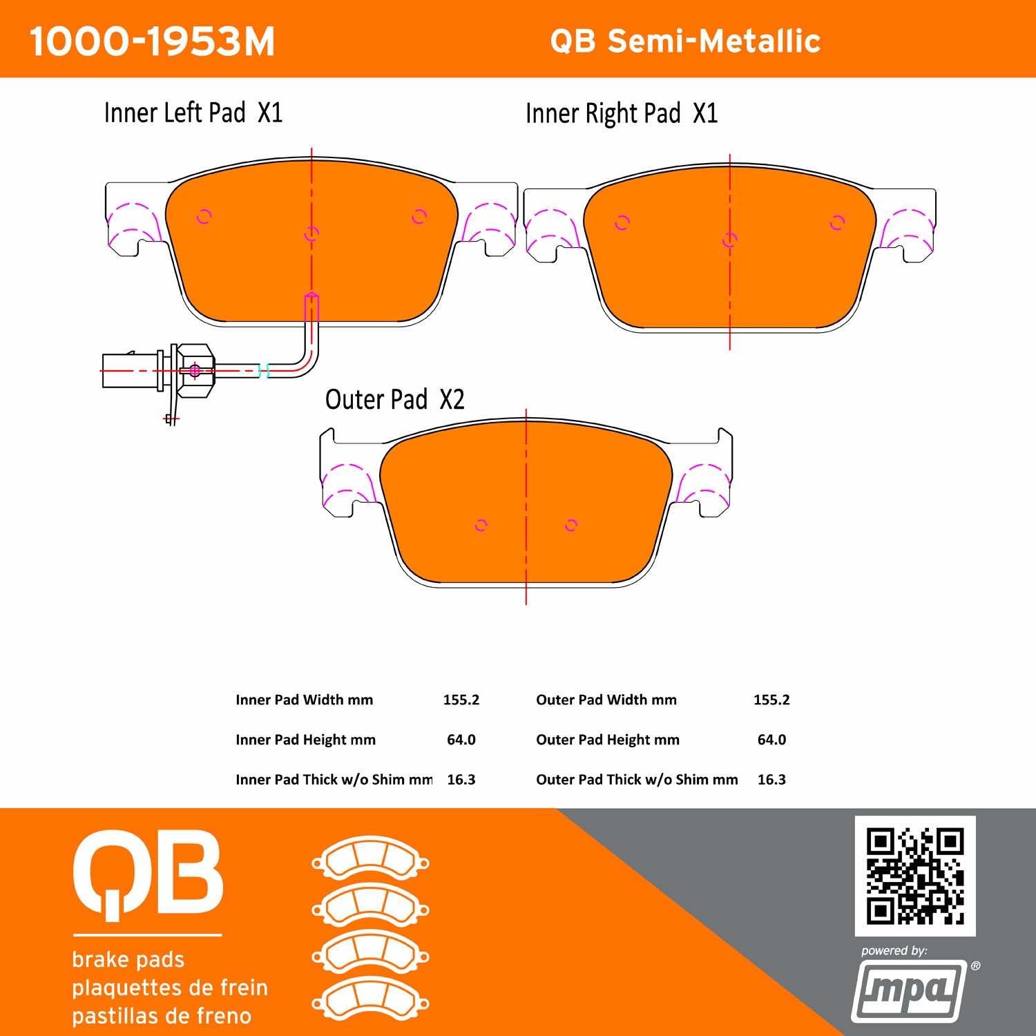 Quality-Built QB Semi-Metallic Brake Pads 1000-1953M