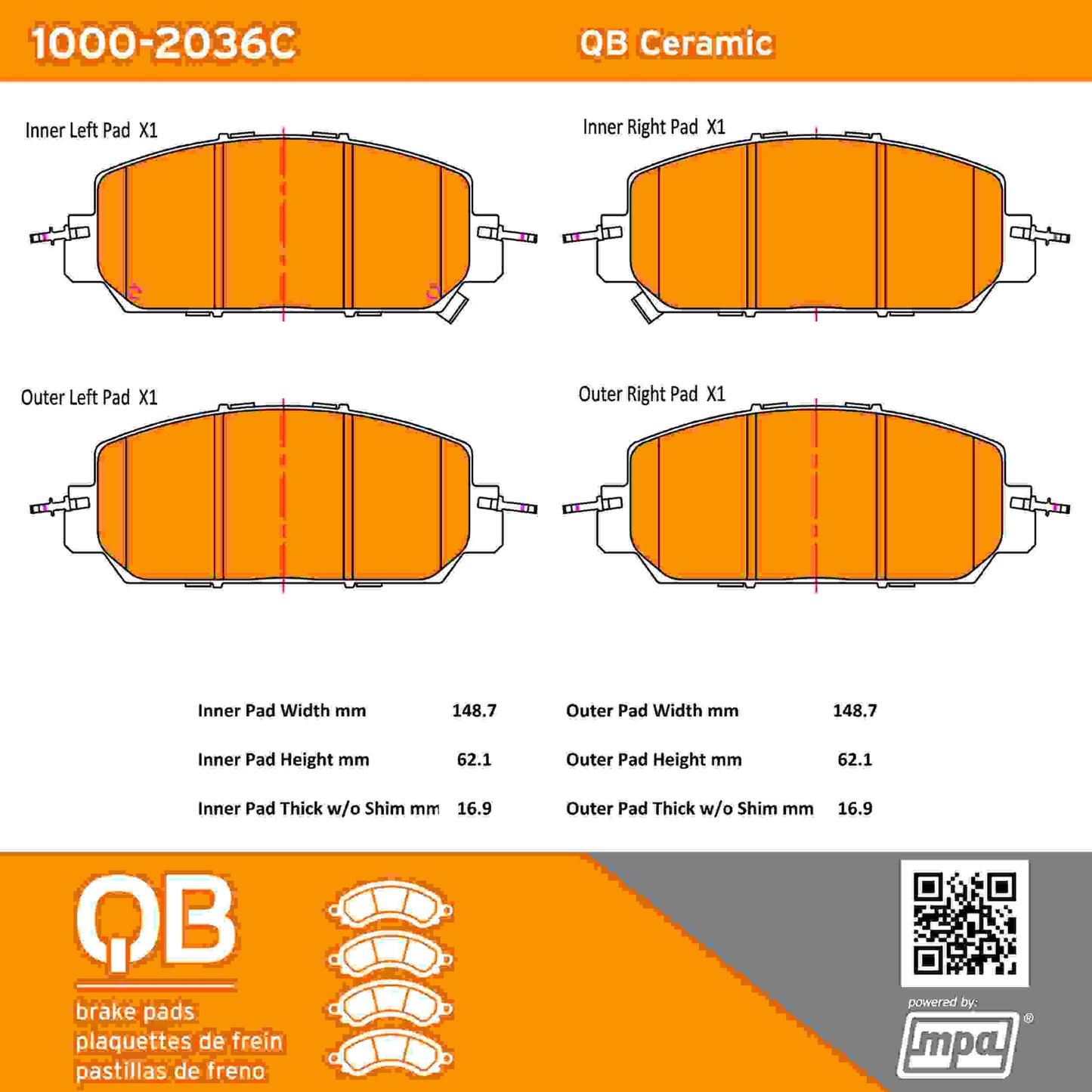 Quality-Built QB Ceramic Brake Pads 1000-2036C