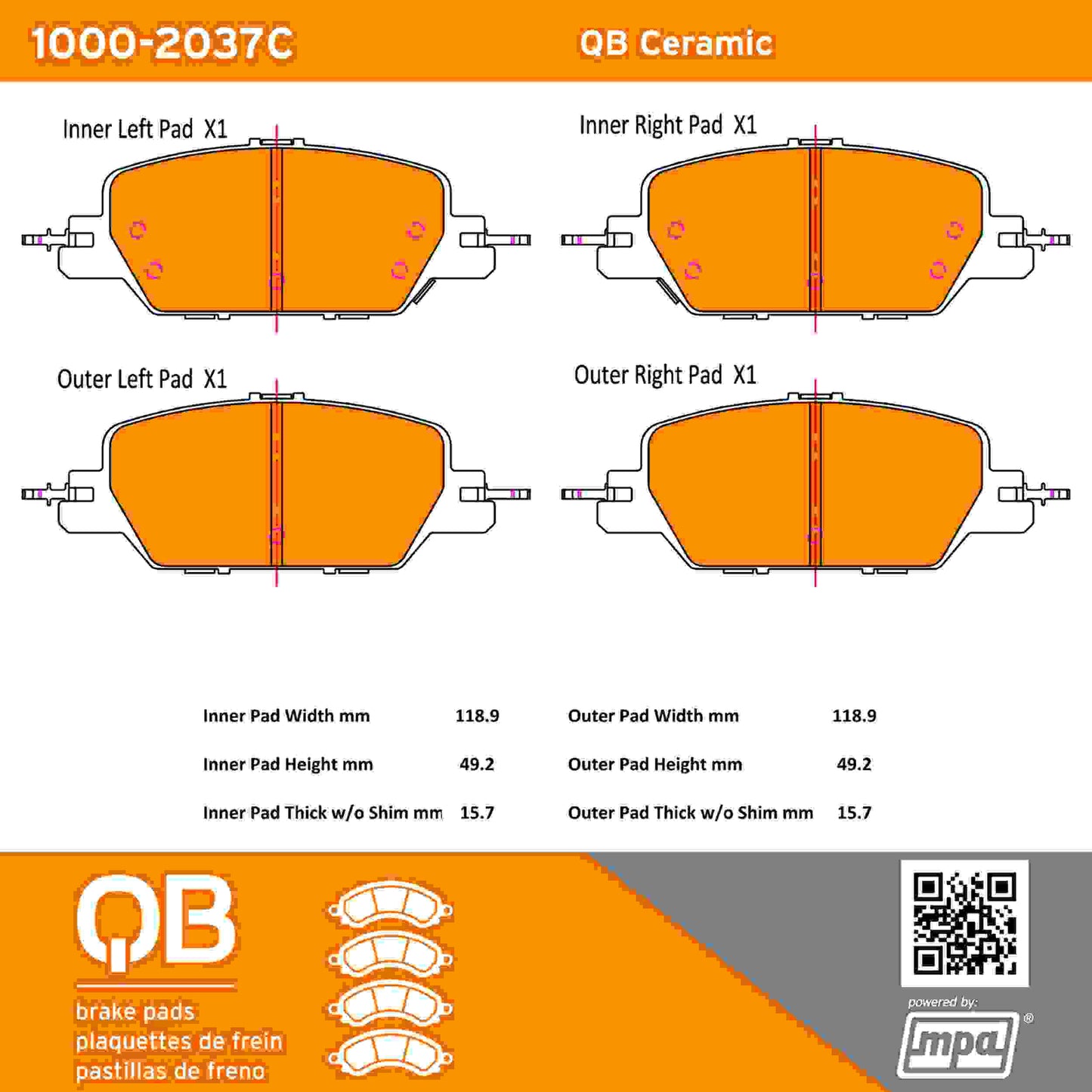 Quality-Built QB Ceramic Brake Pads 1000-2037C