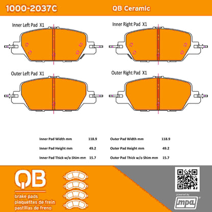 Quality-Built QB Ceramic Brake Pads 1000-2037C