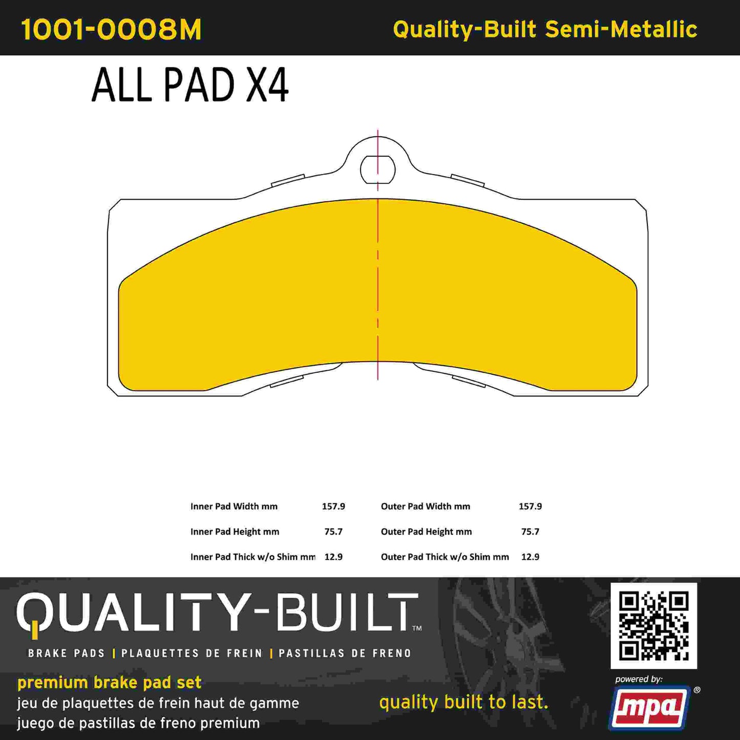 Quality-Built Quality-Built Premium Semi-Metallic Brake Pads w/ Hardware 1001-0008M