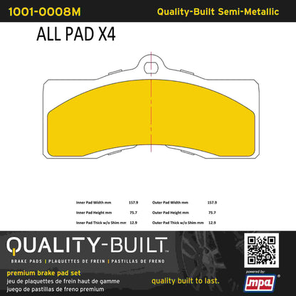Quality-Built Quality-Built Premium Semi-Metallic Brake Pads w/ Hardware 1001-0008M