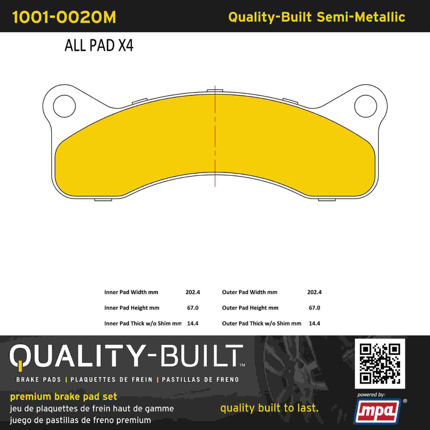 Quality-Built Quality-Built Premium Semi-Metallic Brake Pads 1001-0020M