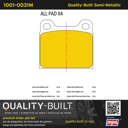 Quality-Built Quality-Built Premium Semi-Metallic Brake Pads 1001-0031M