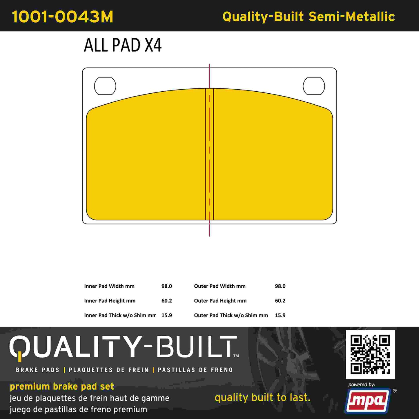 Quality-Built Quality-Built Premium Semi-Metallic Brake Pads 1001-0043M