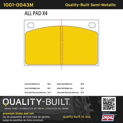 Quality-Built Quality-Built Premium Semi-Metallic Brake Pads 1001-0043M